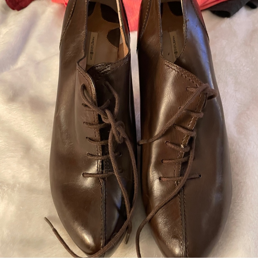 Vintage Max Studio brown leather loafer lace heels 8.5 - Picture 2 of 3